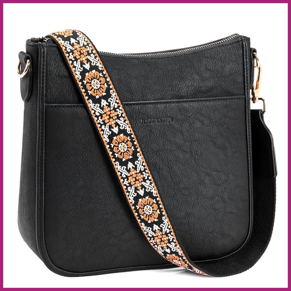Vegan Leather Crossbody Bag Hobo Purse Wide Adjustable Strap